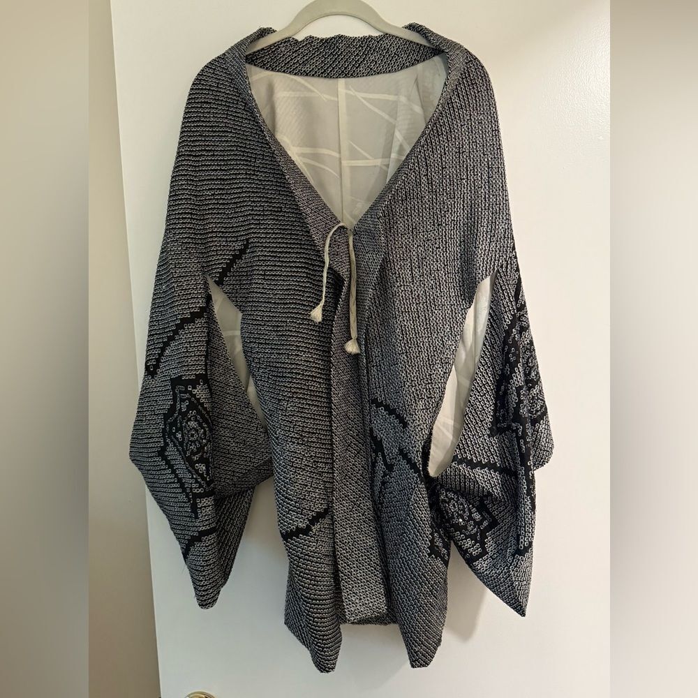 Women's Black and Gray Handmade Kimono Style Wrap